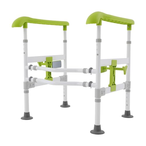 Toilet Safety Rails for Seniors Heavy Duty Toilet Safety Frame, 330Lbs Carbon Steel Adjustable Height and Width, Toilet Grab Bar Arms for Elderly Disabled & Shower
