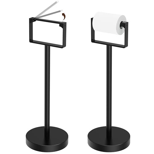 RUACQ Toilet Paper Holder Stand with Weighted Base, Matte Black, 1 Pack | Floor Tissue Roll Holder Free Standing for Bathroom, Magnetic Closure & Anti-drop, Quick Roll Change, 304 Stainless Steel - color: Matte Black, size: Free Standing