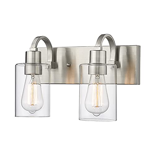Emliviar 2-Light Bathroom Vanity Light - Bathroom Light Fixture in Brushed Nickel Finish with Clear Glass, YCE237B-2W BN - color: Brushed Nickel - Clear Glass, size: 2-Light