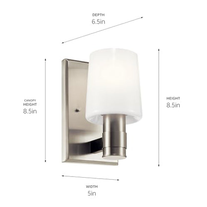 Kichler Adani 8.5" 1-Light Wall Sconce Light, Brushed Nickel | Opal glass creates soft ambient lighting for bathrooms, kitchens, bedrooms and hallways, 55174NI - color: Brushed Nickel, size: 8.5"