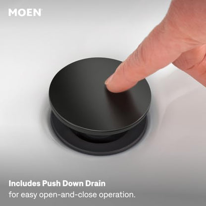 Moen Laris Matte Black One-Handle Single Hole Modern Bathroom Sink Faucet with Optional Deckplate and Spring Loaded Drain Assembly, 84014BL - color: Matte Black