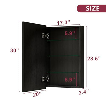 20 X 30 Inch Bathroom Medicine Cabinet with Mirror | Wall Mounted Mirror Storage Cabinet Bathroom Organizer Cabinet