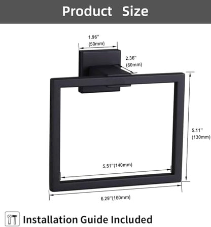 Towel Ring Stainless Steel Square Towel Rack Bathroom Vanity Towel Hanging Ring Hand Towel Holder for Bathroom Wall Hand Towel Holder -Towel Ring Black