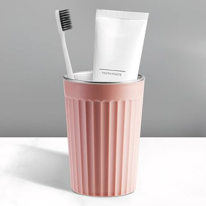 Toothbrush Cup Holder for Bathroom,Reusable Stainless Steel Bathroom Cup | 3"x4.5" Unbreakable Pink Bathroom Tumbler Cup ,300ml Easy To Clean Striated Mouthwash Cup - color: Pink
