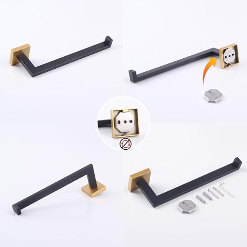 GERZWY Modern Towel Holder Contemporary Style Stainless Steel Towel Hanger Towel Ring for Bathroom Wall Mount (Black & Gold) IG1806-BD - color: Black & Gold