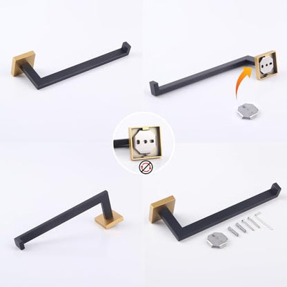 GERZWY Modern Towel Holder Contemporary Style Stainless Steel Towel Hanger Towel Ring for Bathroom Wall Mount (Black & Gold) IG1806-BD - color: Black & Gold