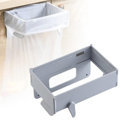 Foldable Trash Bag Holder, Magnetic Portable Trash Bag Holder Easy to Open Close, Space Saving Wall Mounted Foldable Garbage Bag Hanger for Kitchen Toilets Table Sides (Gray) - color: Gray