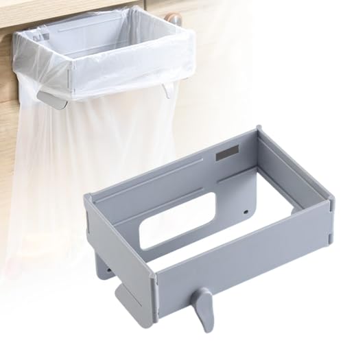 Foldable Trash Bag Holder, Magnetic Portable Trash Bag Holder Easy to Open Close, Space Saving Wall Mounted Foldable Garbage Bag Hanger for Kitchen Toilets Table Sides (Gray) - color: Gray