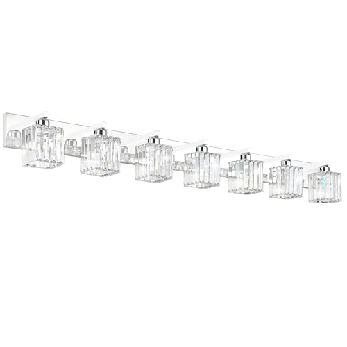 Aipsun Bathroom Vanity Light Fixtures Chrome Vanity Light for Bathroom Crystal Vanity Lighting Fixtures 7 Light (Exclude Bulb) - color: Chrome, size: 58 inch