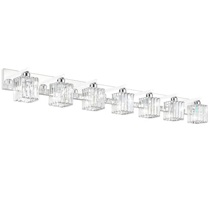 Aipsun Bathroom Vanity Light Fixtures Chrome Vanity Light for Bathroom Crystal Vanity Lighting Fixtures 7 Light (Exclude Bulb) - color: Chrome, size: 58 inch