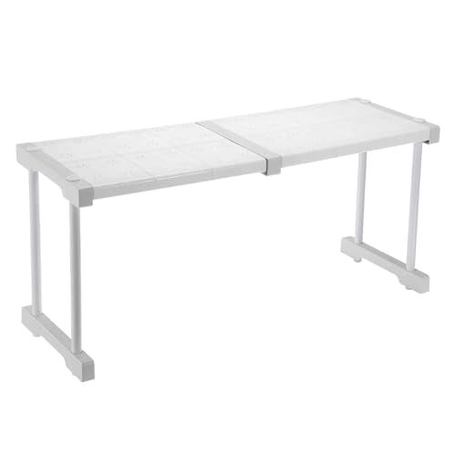 HARFINGTON Expandable Cabinet Tension Shelf 18.5" to 26.77" Adjustable Cabinet Organizer 32" x 9.45" Flower Pattern Table Storage Rack for Wardrobe Cupboard Kitchen Bedroom - size: 47cm to 68cm