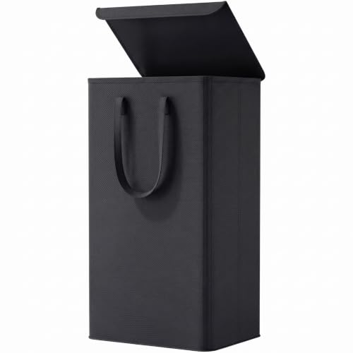 Lifewit 100L Laundry Hamper, Laundry Basket with Lid, Collapsible Clothes Storage with Easy Carry Handles, Thin Hampers for Bathroom Laundry Room Dorm, Black - color: Black, size: 100L