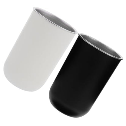Beaupretty Stainless Steel Mouthwash Cup and Toothbrush Holder, 350ml Double-Layer Bathroom Rinsing Tumblers, 2pcs White and Black Set for ’s Oral Care