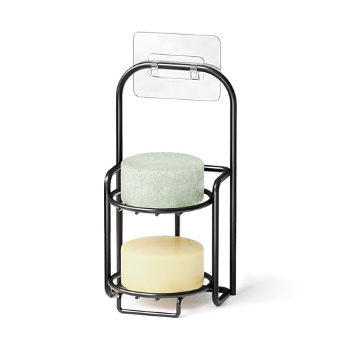 SpaceAid 2 Tier Shampoo Bar Holder for Shower, Self Draining Soap Bar Holders Caddy for Bathroom Wall and Kitchen Sink, Shampoo Bar Dish Rack, Stainless Steel Bar Soap Holder (Black) - color: Black, size: 2-tier