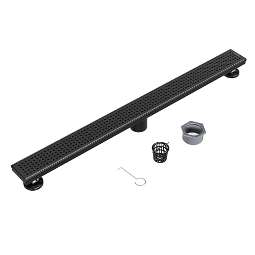 Neodrain 32" Linear Shower Drain, Matte Black 304 SS Bathroom Linear Drain | Black Shower Drain with Quadrato Grate& Adjustable Feet, Long Rectangle Shower Floor Drain in Bathroom, Balcony etc,cUPC - color: Matte Black, size: 32 In