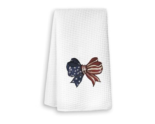Patriotic Kitchen Towels, 4th of July Bow Waffle Weave Microfiber Towels Decor for Home Indoor, Hand Towels for Bathroom,Independence Day American Decorative, 16×24 Inches - color: America-2