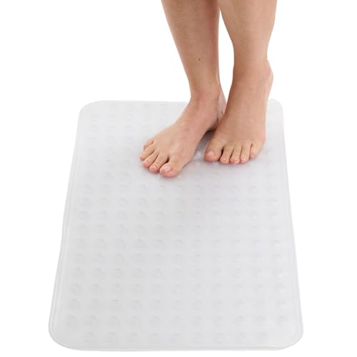 ENKOSI Non Slip Shower Mat – Bath Mat for Tub and Shower Floors – Anti Slip Bathtub Mat with Strong Suction Cup Grip – Soft, White Bathroom Mat for Inside Baths and Showers (28x16 Clear) - color: Clear