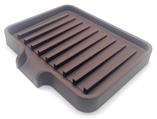 Silicone Soap Dish Tray and Sponge Holder with Drain Chute, Rectangular, Kitchen and Bathroom Sink Organizer (Dark Chocolate, 5.2"x4" (Set of 2), 7.2 Ounces) - color: Dark Chocolate, size: (SM) 5.2"x4" (2pcs)