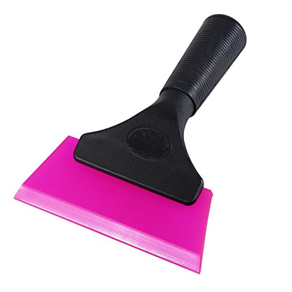 FOSHIO Small Squeegee with 5 Inch Pink Rubber Blade Mini Wiper Window Tinting Tools for Mirror Glass Window Cleaner with Non-Slip Handle - color: Pink