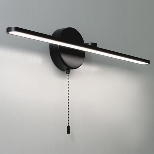 24 inch Vanity Light Sith Switch for Bathroom, Modern LED Wall Picture Light Sconces, Wall lamp Over Mirror with Pull Chain On Off SwitchLED 3000-3500K LED 12W (Black) - color: Black