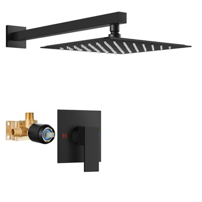 Airuida Shower Faucet Set,10 Inch Shower Valve Kit,Matte Black | Male Threads,Rough-in Valve Shower Trim Kit,Single Handle Control Shower Set - color: Matte Black, size: 10 Inch
