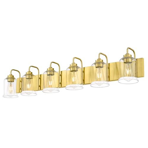 zeyu Brushed Gold 44-Inch 6-Light Vanity Lights for Bathroom, ZSL72B-6W BG | Brushed Gold Bathroom Lighting, Hardware Included, Up/Down Mount, Clear Glass, Hardwired, 6 E26 Bulbs Up To 60W Each - color: Gold, size: 6-Light