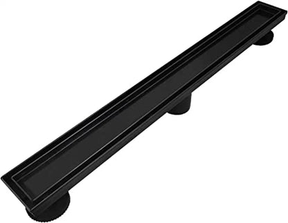 Neodrain 18" Shiny Black Linear Shower Drain,2-in-1 Flat& Tile Insert Cover | 304 Stainless Steel,Fast Drainage, Durable,Rectangle Shower Floor Drain with Adjustable Feet,Hair Strainer,Fits Bathrooms - color: Shiny Black, size: 18 In