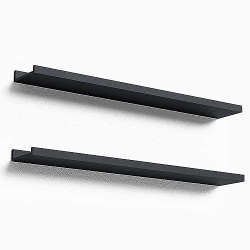 Boswillon Floating Shelves Set of 2, Long Wall Shelf with Lip, 36in, Black | Display Ledge Shelf for Room Wall, Wall Decor Shelves for Bathroom, Living Room, Bedroom, Kitchen, Nursery Room, Modern, Wood - color: Black, size: 35.4 in
