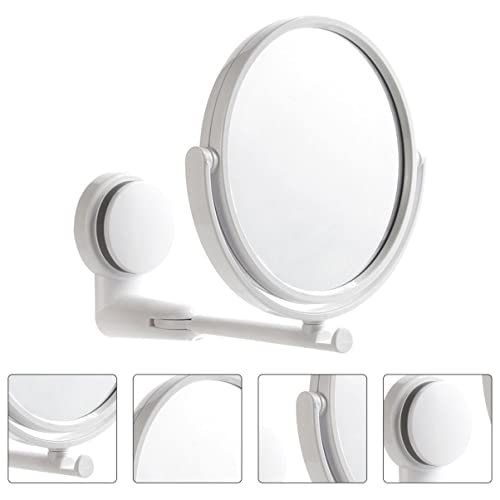 Beauty Wall- Angle Style Cosmetic Cup and Hotel with for Mirror, Adjustable Wall- Mounted Mounted Swivel Punch- Suction Degree Small Wall Hanging Makeup Mirror Folding - color: White