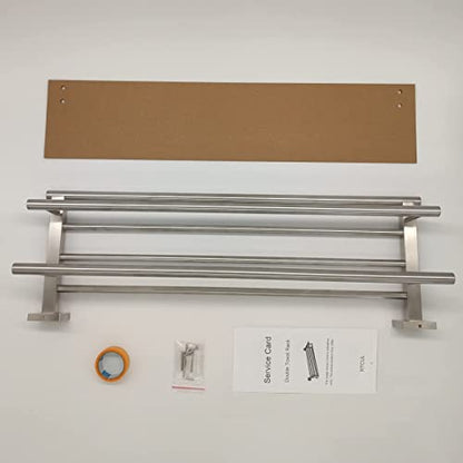 Bathroom Towel Rack 24 Inch Tower Holder with Double Towel Bar Brushed Nickel Towel Rack Wall Mounted SUS304 Stainless Steel Hotel Towel Shelf Modern Towel Hanger - color: Brushed Nickel, size: 24 Inch/ 60cm