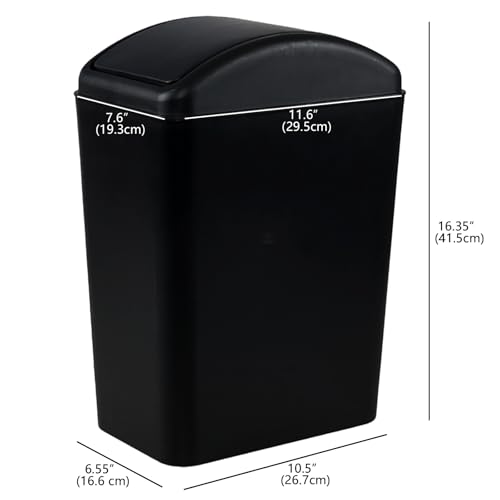 Slim Trash Can, 4.2 Gallon Black Swing Lid Garbage Bin | Space-Saving Narrow Design, Black Plastic, Swing-Top Cover Helps Contain Odors, for Bathroom, Bedroom, Office - color: Black