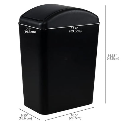 Slim Trash Can, 4.2 Gallon Black Swing Lid Garbage Bin | Space-Saving Narrow Design, Black Plastic, Swing-Top Cover Helps Contain Odors, for Bathroom, Bedroom, Office - color: Black