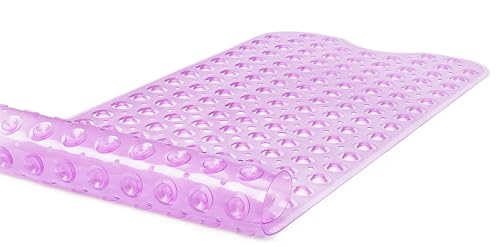 Extra-Long Non-Slip Bathtub & Shower Mat 39”x16” (Smooth/Non-Textured Tubs Only) Safe, Clean, Machine-Washable, Superior Grip&Drainage, Vinyl, Transparent Purple - color: Transparent Purple, size: 39" x 16" (Rectangular)