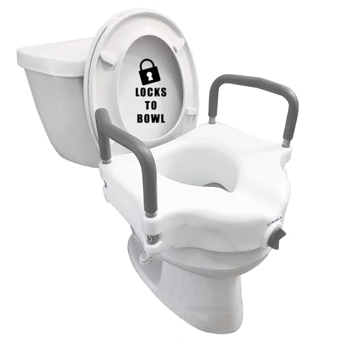 Carex E-Z Lock Raised Toilet Seat with Handles, 4.5 Inch Toilet Seat Riser with Arms, Toilet Riser Fits Most Toilets, Elongated or Round, Toilet Seat Lifter, White