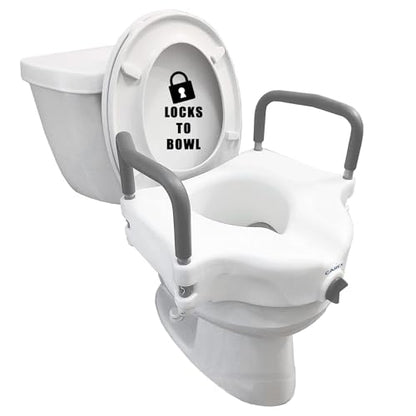 Carex E-Z Lock Raised Toilet Seat with Handles, 4.5 Inch Toilet Seat Riser with Arms, Toilet Riser Fits Most Toilets, Elongated or Round, Toilet Seat Lifter, White