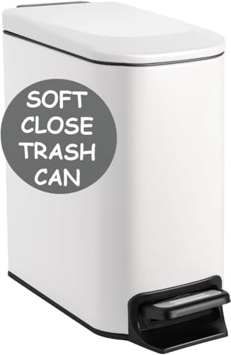 Homie Soft Close, Slim Trash Can 6 Liter / 1.6 Gallon with Anti - Bag Slip Liner and Lid, Use as Mini Garbage Basket, Slim Dust Bin, or Decor in Bathroom, Restroom, Kitchen, or Bedroom (Matte White) - color: Matte White