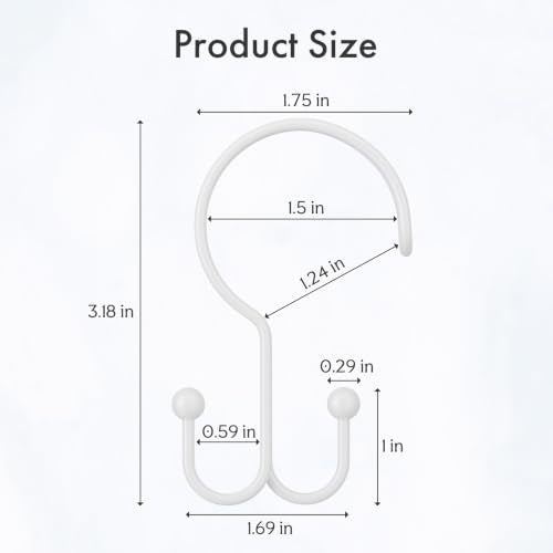 Bathway White Shower Curtain Hooks Ring, 12 Pcs Double Sided Shower Hooks, Rust Proof Metal Shower Hooks for Bathroom, Anti-Drop Shower Rings for Shower Curtain & Liners - color: White, style: Double-layer Shower Hooks