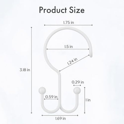 Bathway White Shower Curtain Hooks Ring, 12 Pcs Double Sided Shower Hooks, Rust Proof Metal Shower Hooks for Bathroom, Anti-Drop Shower Rings for Shower Curtain & Liners - color: White, style: Double-layer Shower Hooks