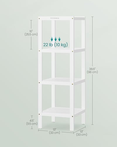 SONGMICS Bamboo Storage Shelf, 4-Tier Shelving Unit, Multifunctional, in the Entryway, Bathroom, Living Room, Balcony, Kitchen, 13 x 13 x 38.6 Inches, Cloud White UBCB054W01 - color: Cloud White, size: 4 Tiers (13"D x 13"W x 38.6"H)