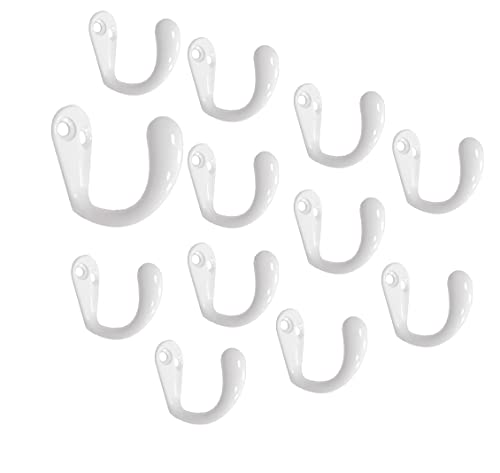 QCAA Premium Quality Single Prong Robe Hook Hanger, Zinc Die Cast, White, Made in Taiwan, 12 Pack - color: White, size: 12 Pack