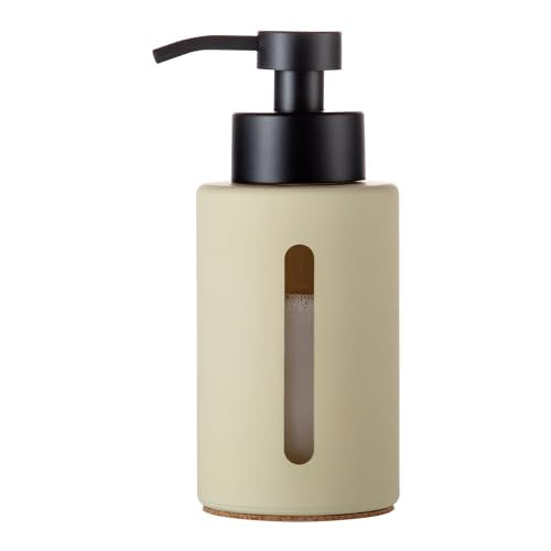 Enra Glass Lotion Dispenser with Window,12oz Bathroom Soap Dispenser Stainless Steel Lotion Hand Pump, Boho Liquid Soap Dispenser Countertop Lotion Bottle for Bathroom - color: Khaki