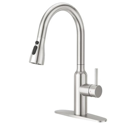 CREA Brushed Nickel Kitchen Faucets with Pull Down Sprayer, Faucets for Kitchen Sink, Small High Arc RV Stainless Steel Single Handle Pull Out Kitchen Sink Faucets, Brushed - color: Brushed, style: standard