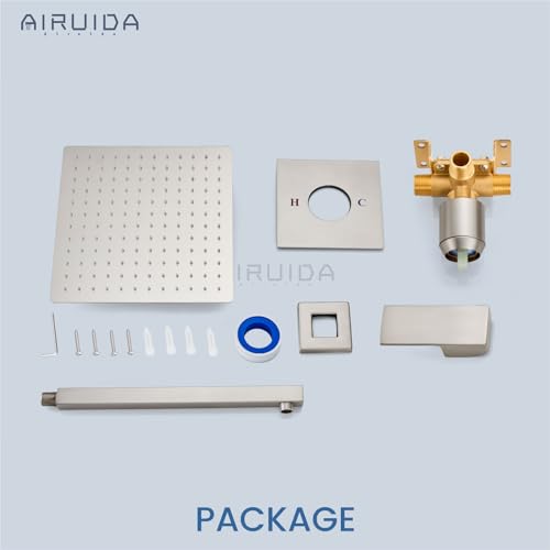 Airuida Shower Faucet Set,10 Inch Shower Valve Kit,Brushed Nickel | Male Threads,Rough-in Valve Shower Trim Kit,Single Handle Control Shower Set - color: Brushed Nickel, size: 10 Inch