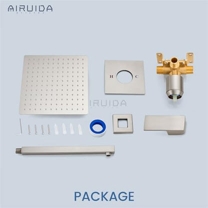 Airuida Shower Faucet Set,10 Inch Shower Valve Kit,Brushed Nickel | Male Threads,Rough-in Valve Shower Trim Kit,Single Handle Control Shower Set - color: Brushed Nickel, size: 10 Inch