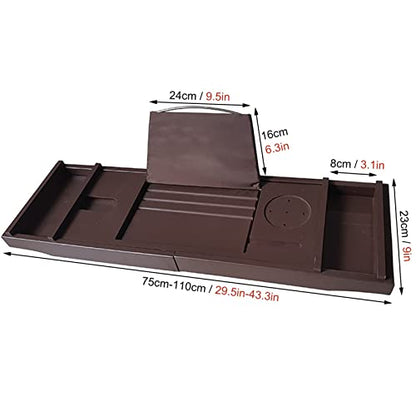 Expandable Bamboo Bathtub Tray Caddy with Wine Glass & Tablet Holder - Luxury Bathroom for Relaxing Baths Perfect for Reading & Enjoying Drinks-Brown