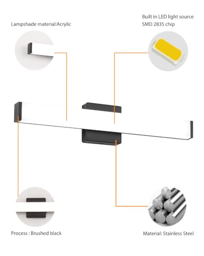 16" LED Bathroom Vanity Light, 10W 5CCT Dimmable, Brushed Black | Wall Bar Light, Rust & Moisture Resistant, Dimmable 2700K-5000K, Energy-saving, moisture-proof, Dresser Bathroom over Mirror - color: Matte Black, size: 16in 5CCT