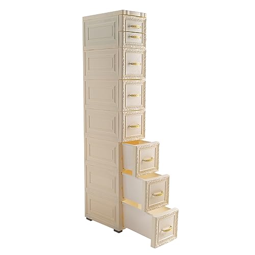 7-Tier Waterproof Bathroom Floor Cabinet, Slim 8-Drawer Storage for Small Spaces, Compact Organizer with Wheels