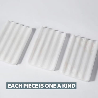 2PCS Koville African Natural Marble Soap Dish for Shower, Stone Soap Tray for Bathroom, Bar Soap Holder for Sink, Stripe Grooves Saver Keep Bars Dry Easy Clean (Namib Bianco) - color: White
