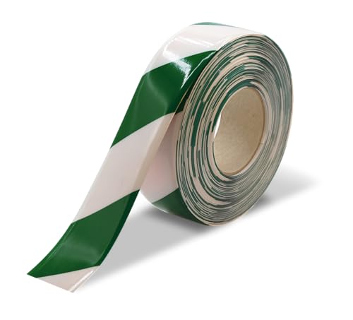 Ultra Line Durable Chevron/Hazard Floor Marking Tape for Safety, Caution, Warning, Flooring, Heavy-Duty, Peel and Stick, Adhesive, Industrial Quality, Green and White, 2" by 100' Roll - color: Green and White, size: 2" by 100' Roll