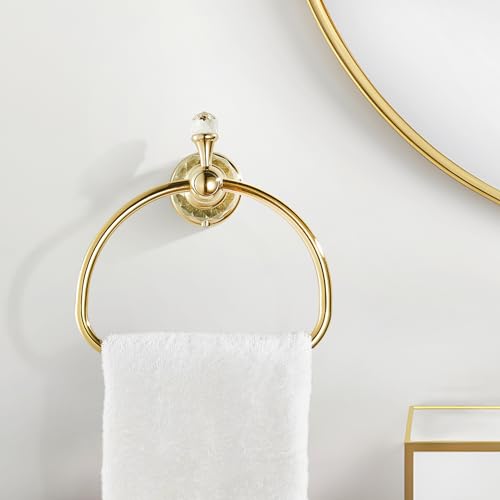 WOLIBEER Gold Towel Ring, Hand Towel Holder for Bathroom,Crystal Towel Holder, Round Hand Towel Ring Wall Mounted.
